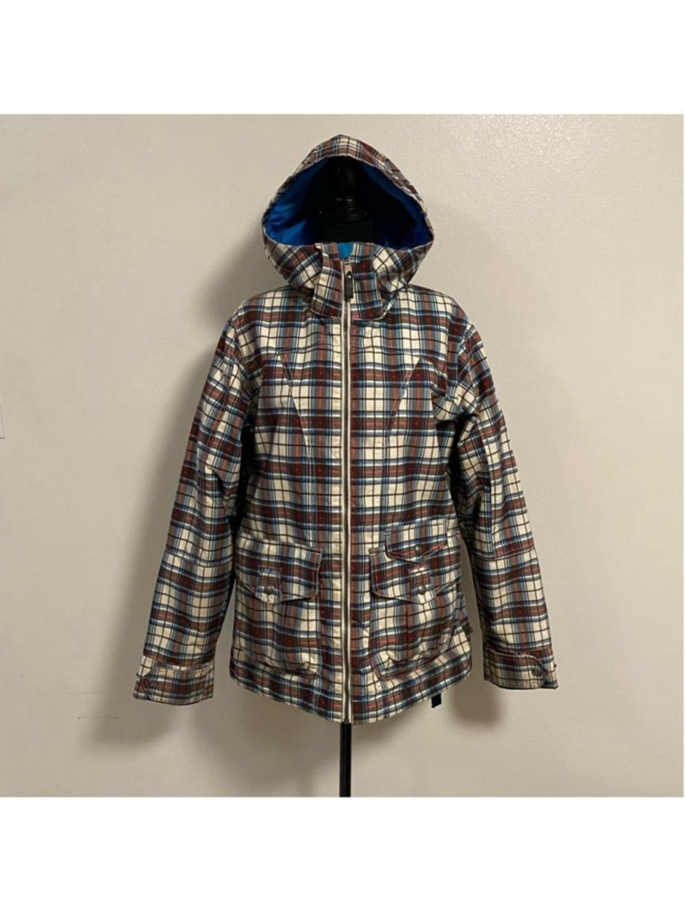 Burton Jacket Women’s Size Large Plaid Ski Snowboarding hooded Method Jacket